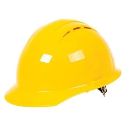 Safety Helmet Vented W/Access Slots 4-Point Mega Ratchet Suspn Yellow