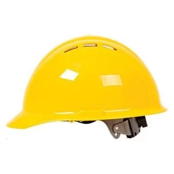 Safety Helmet Vented W/Access Slots 4-Point Mega Ratchet Suspn Yellow -Garden-Tools 19452yeeram side 1