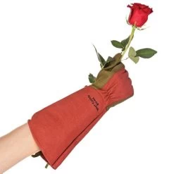 West County Thorn-Proof Unisex Rose Suede Gloves, Ruby Red With Olive Palms