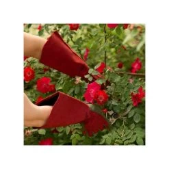 West County Thorn-Proof Unisex Rose Suede Gloves, Ruby Red With Olive Palms -Garden-Tools vp 054 2