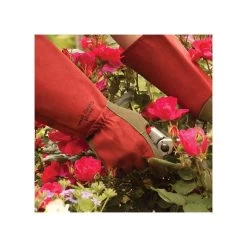 West County Thorn-Proof Unisex Rose Suede Gloves, Ruby Red With Olive Palms -Garden-Tools vp 054 6
